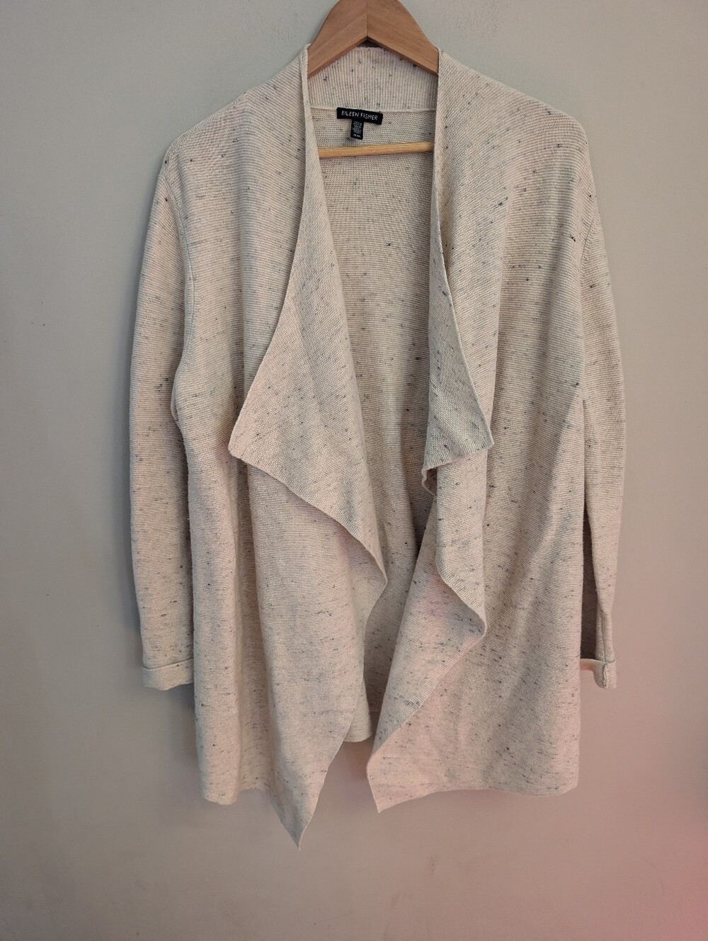 Eileen Fisher Ecru Organic Cotton Wool Drape Cardigan Size M